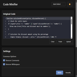 Code Minifier - Online Tool for Minifying JavaScript, CSS, HTML and more