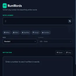 NumWords — Number to Words Converter | Convert Any Number to Written Words